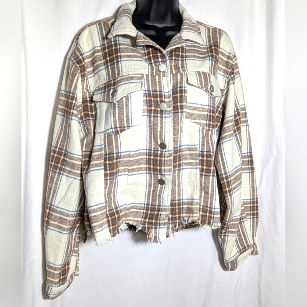 NWT Women's Altar'd State Boho Warm Winter White Cropped Flannel Jacket |‎ Sz M